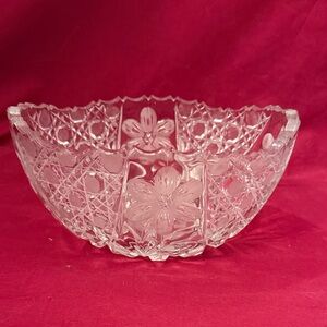 Vintage American Brilliant Oval Cut Glass Etched Floral Dish